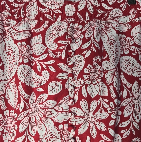 Loft Paisley Button Pull On Midi Skirt Front Silt Tango Red Cotton Blend Size M - Picture 6 of 13